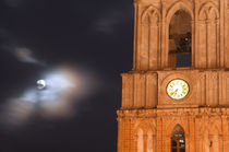 Evening sky with moon and church clock von Danita Delimont