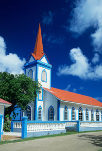 Colorful church on the island of Tahaa in the Society Islands of French Polynesia by Danita Delimont