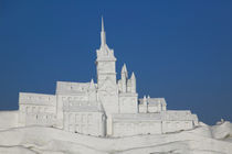 Harbin International Sun Island Snow Sculpture Art Fair--French Chateau made of snow by Frozen Sun Island Lake by Danita Delimont