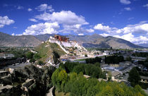 Potala Palace on mountain range from another mountain the home of the Dalai Lama in capital city of Lhasa Tibet China by Danita Delimont