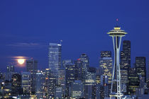 Seattle Skyline with full moon rising by Danita Delimont