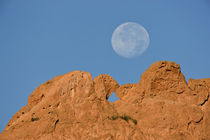 A full moon sets behind the Kissing Camels sandstone formation von Danita Delimont