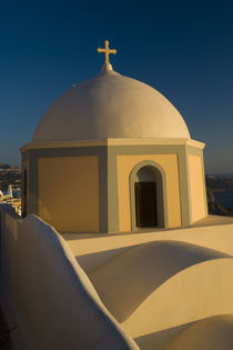 Greece and Greek Island of Santorini town of Fira and church with it dome along the caldera von Danita Delimont