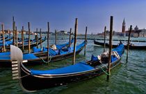 Grand Canal water with gondalo boats lined up for use in romantic city of Venice Italy Venezia Italian by Danita Delimont