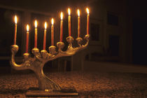 Menorah with all candles lit for Chanukah by Danita Delimont
