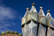 Views of typical Gaudi chimney sturctures covered in colorful broken pottery tiles called trencadis von Danita Delimont