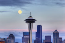 Seattle skyline with moon rising from Kerry Park by Danita Delimont