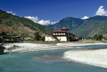 The Mo Chhu River flows past Punaka Dzong in Bhutan by Danita Delimont