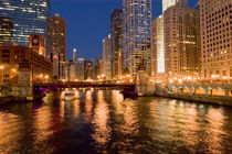 Skyline and Chicago River at Night by Danita Delimont
