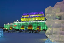 Haerbin Ice and Snow World Festival-All Buildings built of ice-Entrance Gate and Horse Drawn Carriages von Danita Delimont