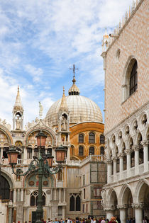 Italy - Birds are perched on a lamp post in front of a church von Danita Delimont