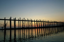 Burma (Myanmar) Silhouette of U Bien's Bridge on Lake Taungthaman at sunset by Danita Delimont