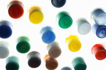 Multi-colored small plastic paint pots von Sami Sarkis Photography