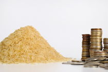 Rice and coins stacks side by side von Sami Sarkis Photography