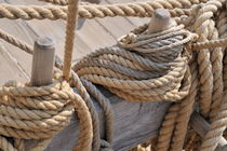 Ropes on wooden sailboat upper deck von Sami Sarkis Photography