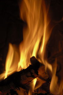 Flames of burning fire in fireplace von Sami Sarkis Photography