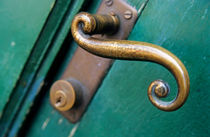 Ornate handle on green door by Sami Sarkis Photography