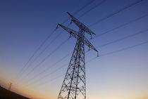 Electricity pylons in field by Sami Sarkis Photography