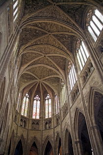 Vaulted ceilings and stained glass windows of Saint Andre Cathedral by Sami Sarkis Photography