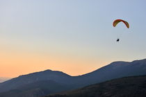 Paraglider flying in tandem at sunset by Sami Sarkis Photography