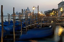 Moored gondolas at dusk in Venice by Sami Sarkis Photography