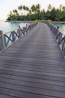 Wooden pontoon leading to island by Sami Sarkis Photography