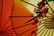 Traditional red and yellow umbrellas sold as souvenirs von Sami Sarkis Photography