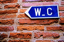 Water closet (toilet) sign on a brick red wall von Sami Sarkis Photography