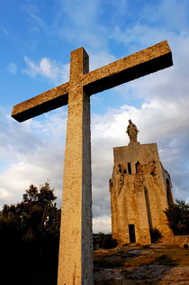 Stone crucifix outside a church in Clansayes Village at dusk by Sami Sarkis Photography