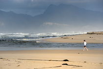 Woman running in the morning by Flamingo lake estuary near Hermanus von Sami Sarkis Photography