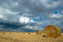 Hay bales in harvested corn field von Sami Sarkis Photography