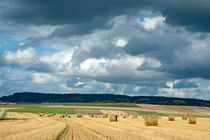 Hay bales in harvested corn field by Sami Sarkis Photography