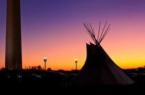 Sunset with American Indian tepee by Ken Howard