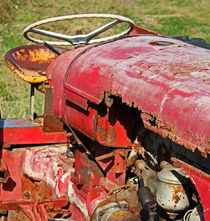 Rusty red tractor by camera-rustica
