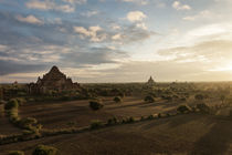 Mist rising around temples at dawn